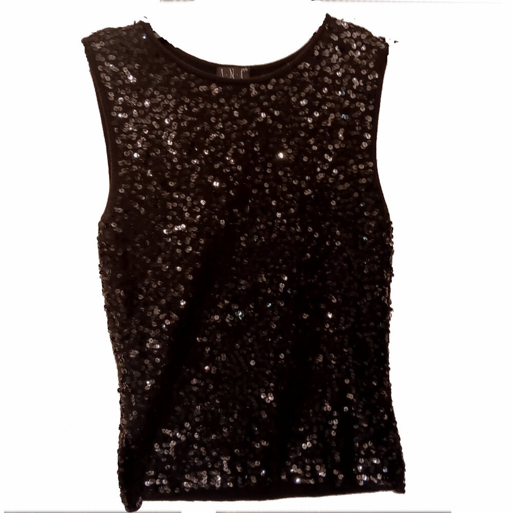 International Concept Black Sequined Tank Top Size Small